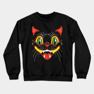 Vintage Style Retro Halloween Smiling Black Cat Face Crewneck Sweatshirt